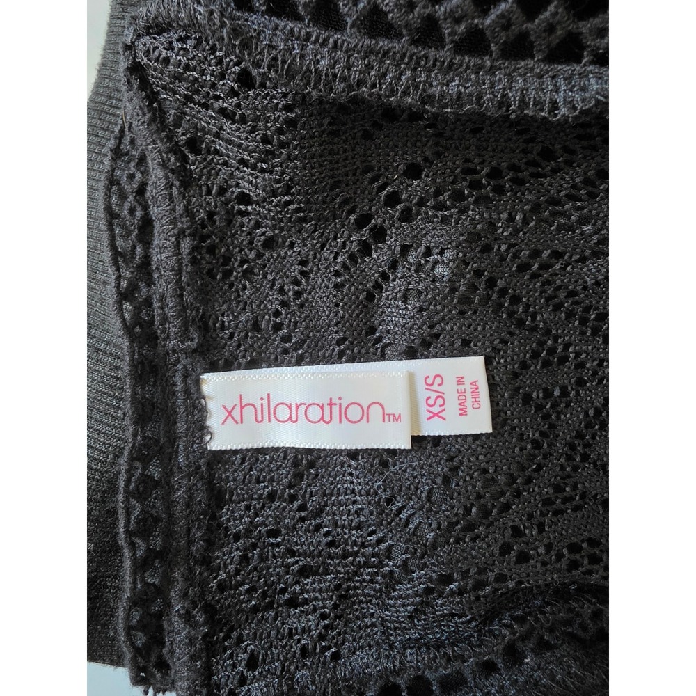 Xhilaration Black Crochet Lace Back Kimono Vest Tassel Fringe XS/S - Picture 3 of 6